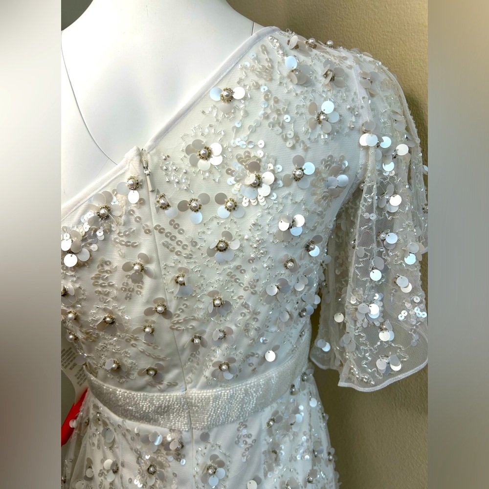 Mac Duggal NWT 4 One Shoulder Embellished High Low Asymmetric Gown White - Picture 10 of 13